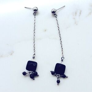 Genuine Black onyx and sterling silver dangle earrings
